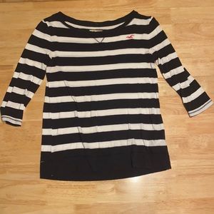 Hollister - 3/4 Sleeve Navy Blue Striped Top